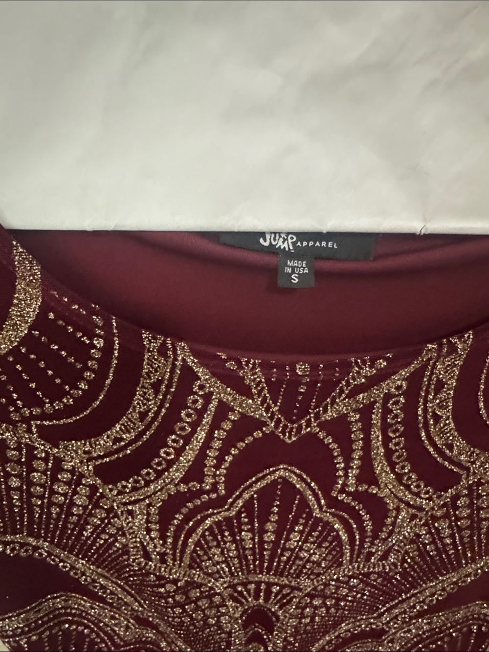 Jump Burgundy Mini Dress with Gold Embellishment